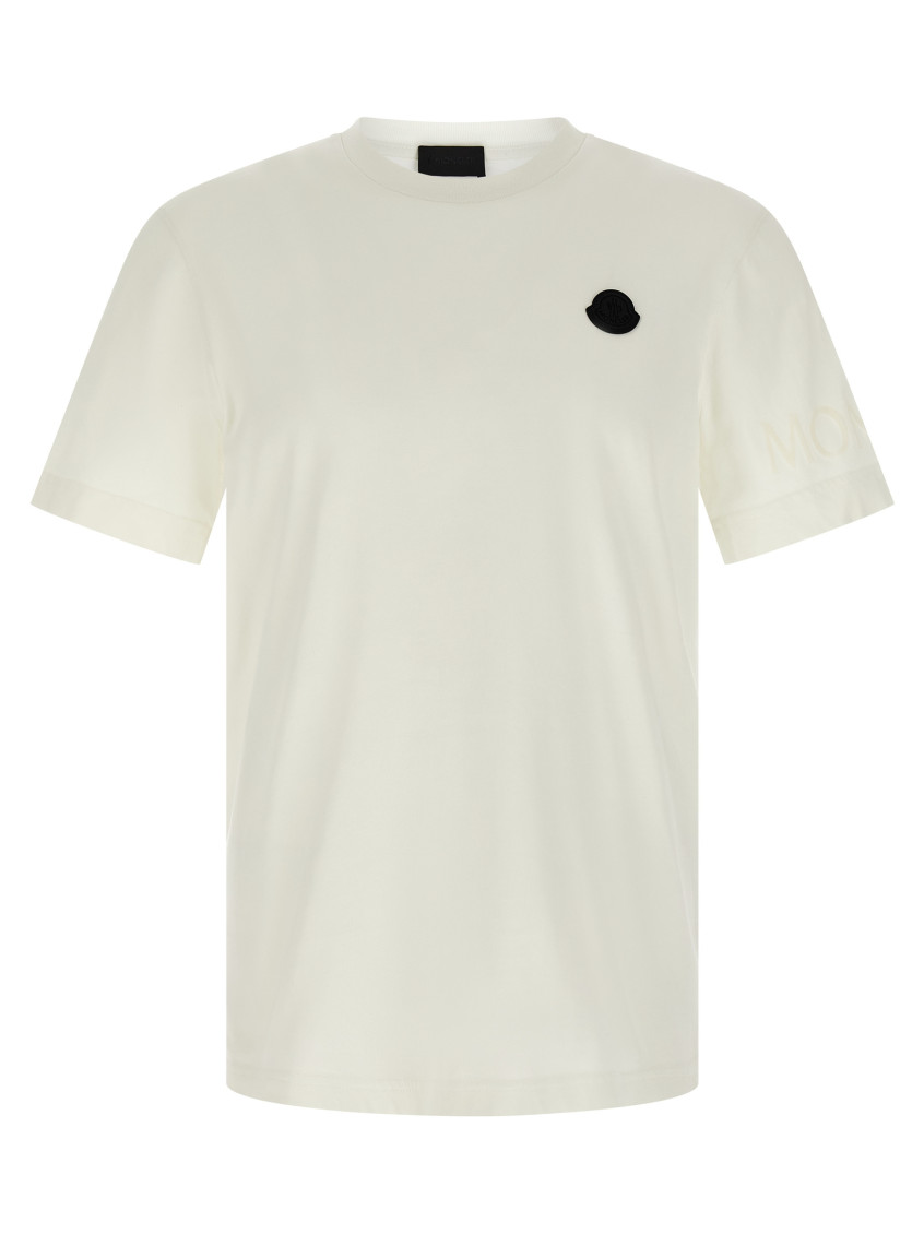 Moncler Cotton Jersey T-shirt With Contrasting Logo Patch In Neutral