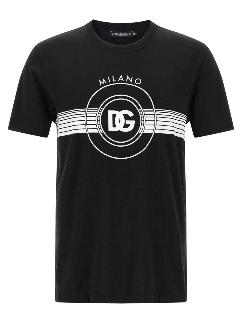 Dolce & Gabbana Black Cotton T-shirt With Large Interlocking Logo Print In Black
