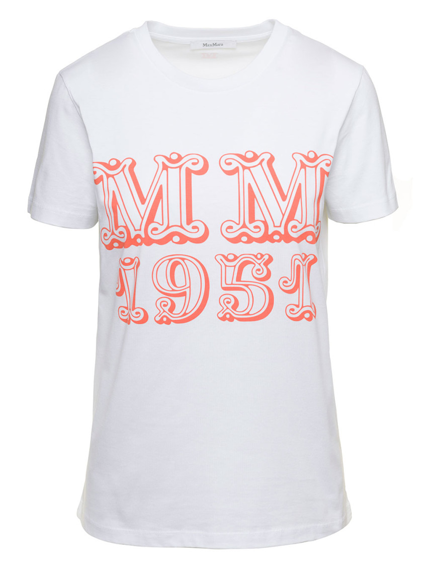 Max Mara White T-shirt With Logo Print On The Chest In Cotton Woman In White