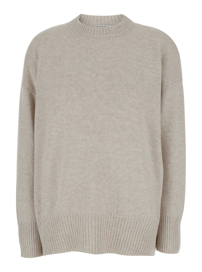 Brunello Cucinelli Oversized Sweater With Ribbed Trim In Cashmere Woman In Beige