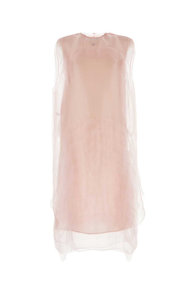 Prada Sheer Overlay Round Neckline Sleeveless Dress In Pink