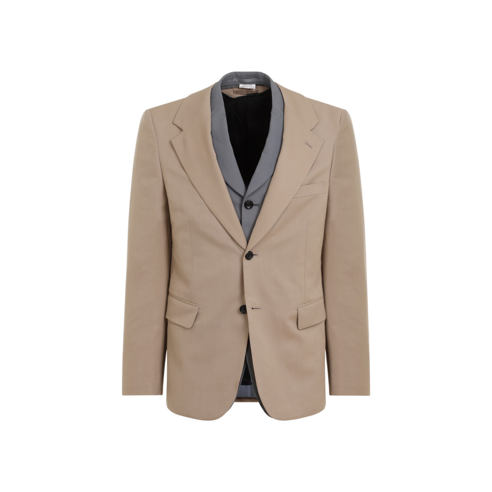 Comme Des Garçons Gray And Beige Layered Wool Jacket In Beige