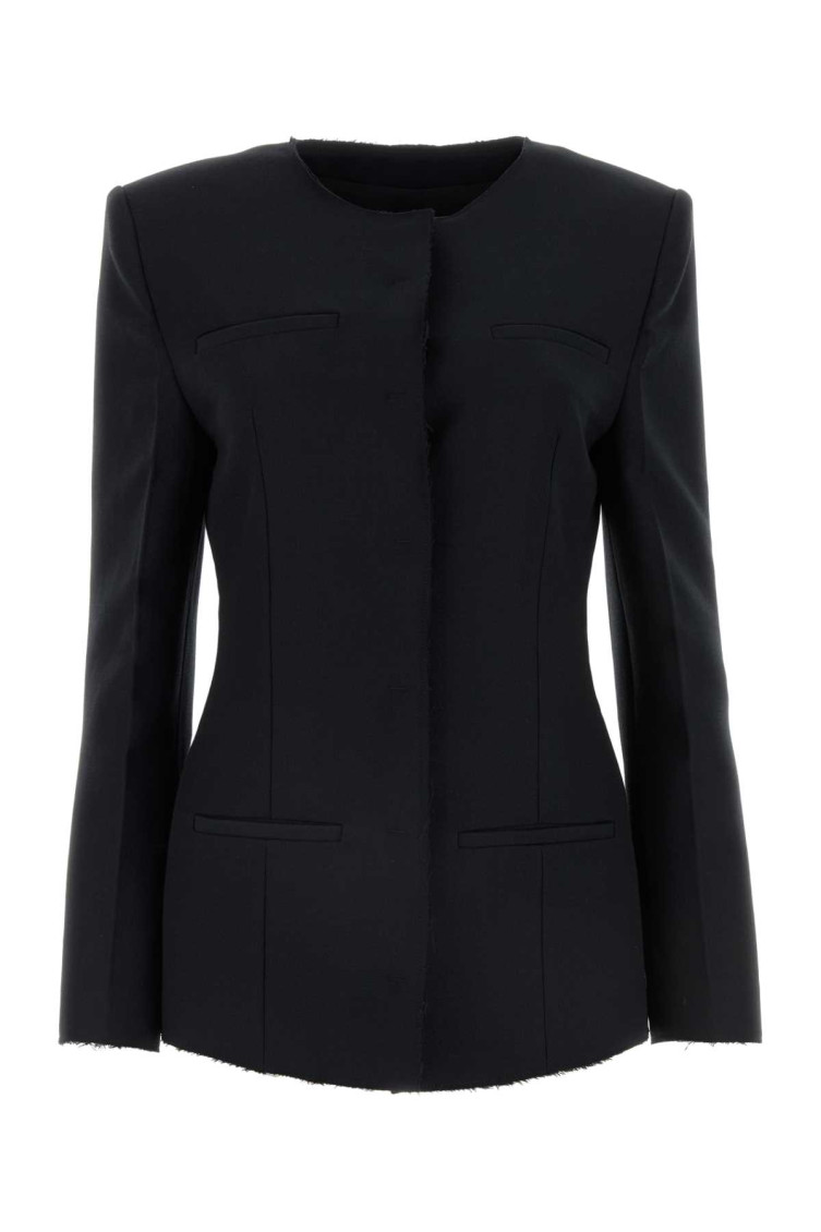 Msgm Stretch Polyester Blend Blazer With Front Pockets In Black