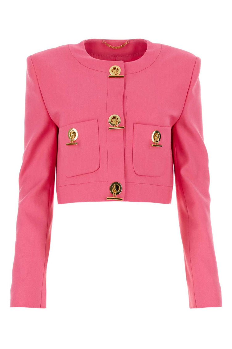 Moschino Cropped Structured Blazer With Buttoned Sleeves In Pink