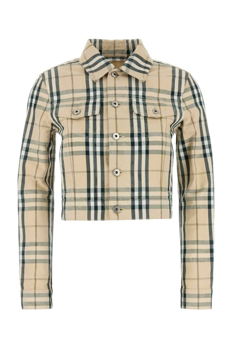 Burberry Check Pattern Cropped Jacket In Beige