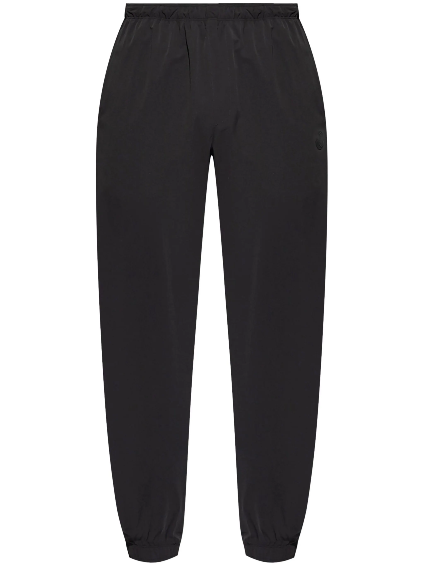 Moncler Black Embroidered Logo Trousers In Black