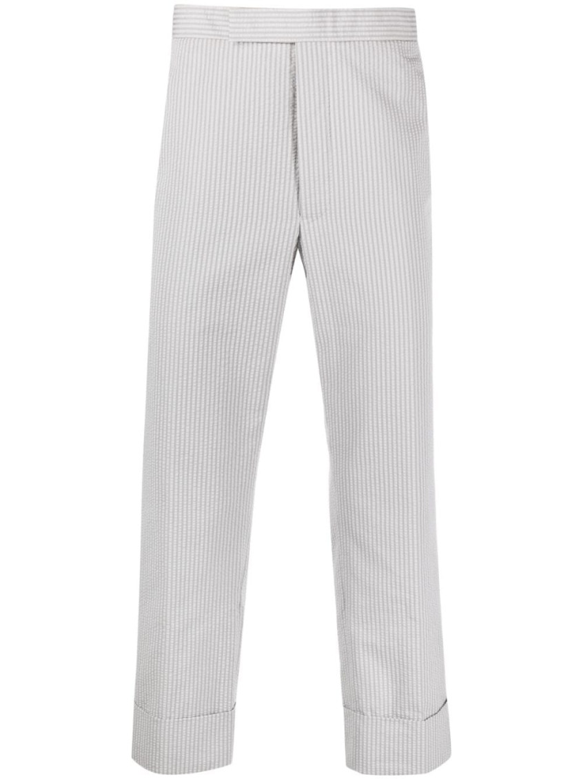 Shop Thom Browne Grey Stripe Pattern Tailored Trousers