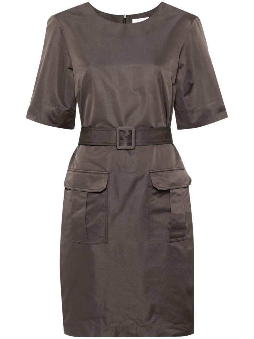P.a.r.o.s.h Mini Dress With Belt And Pockets In Taupe