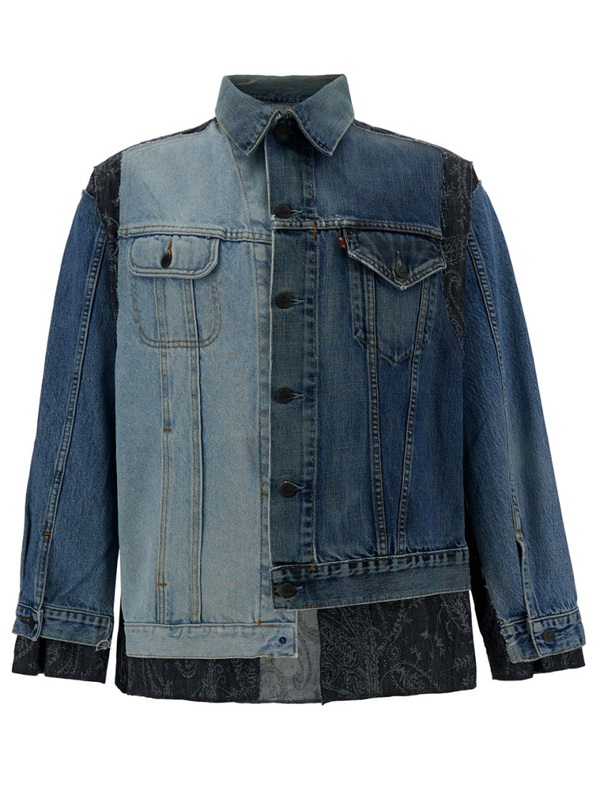 Needles Blue Patchwork Asymmetric Jacket In Blue