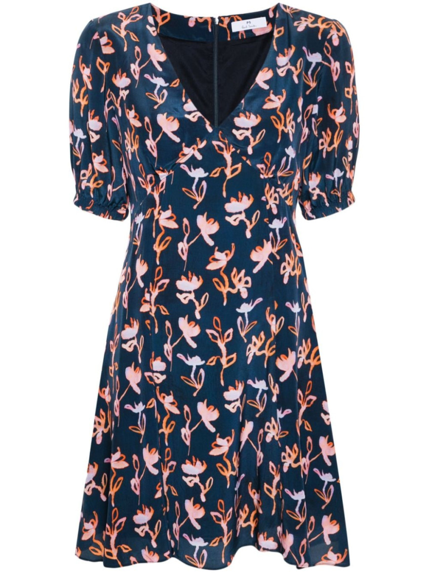 Paul Smith Abstract Print V-neck Mini Dress In Navy Blue