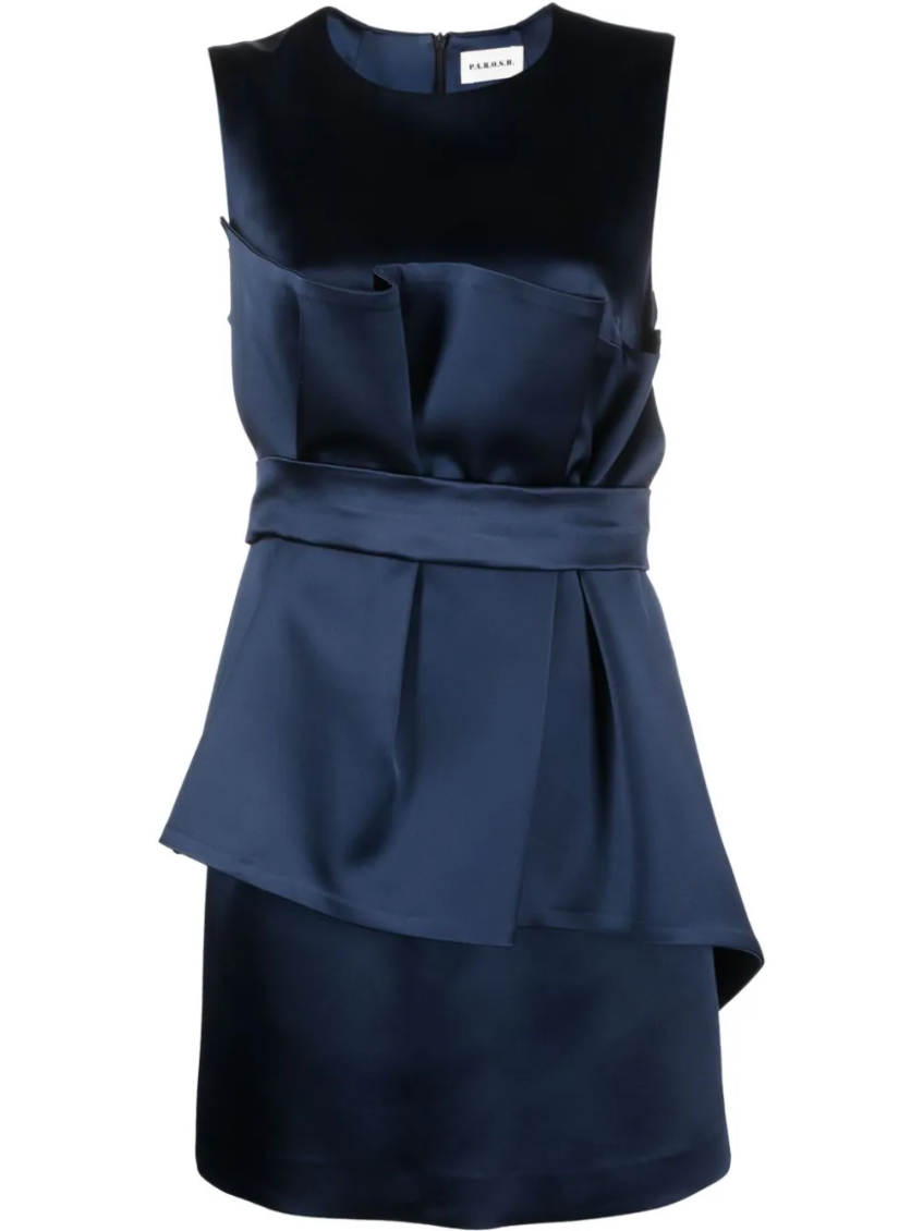 P.a.r.o.s.h Satin Belted Sleveless Minidress In Navy Blue