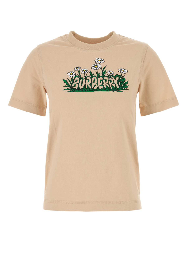 Burberry Soft Cotton T-shirt With Vibrant Floral Graphic In Beige