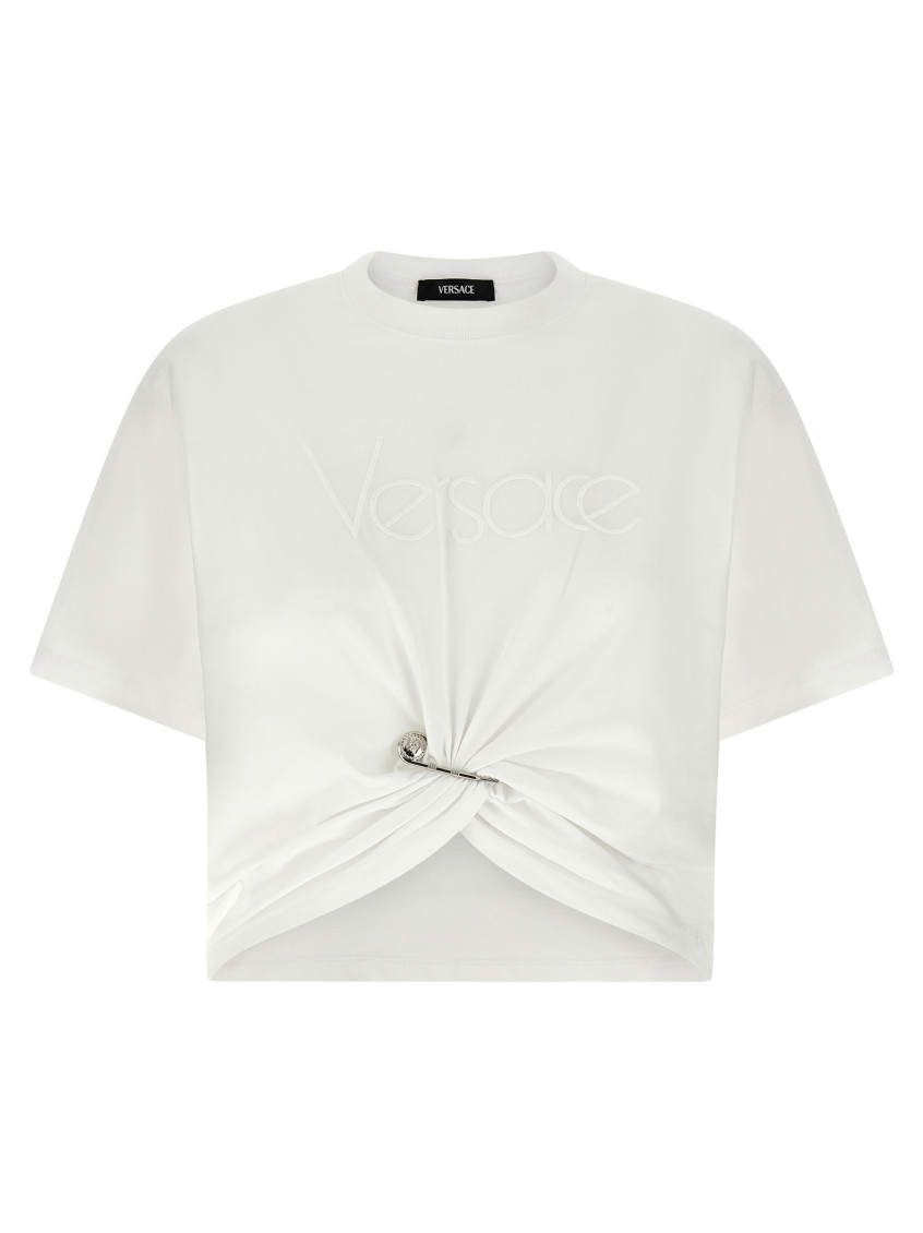 Versace Cotton Cropped T-shirt Front Drape In White