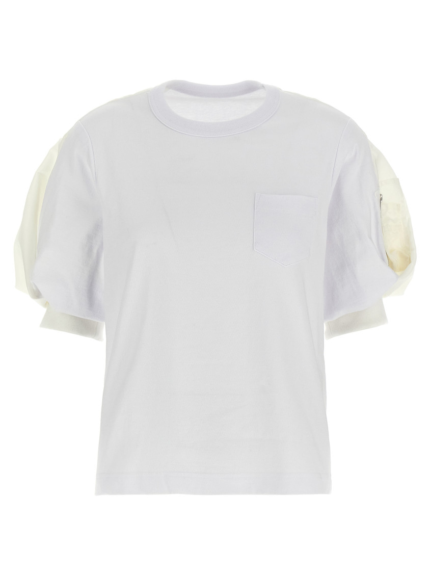 Sacai Cotton T-shirt With Balloon Sleeve In White