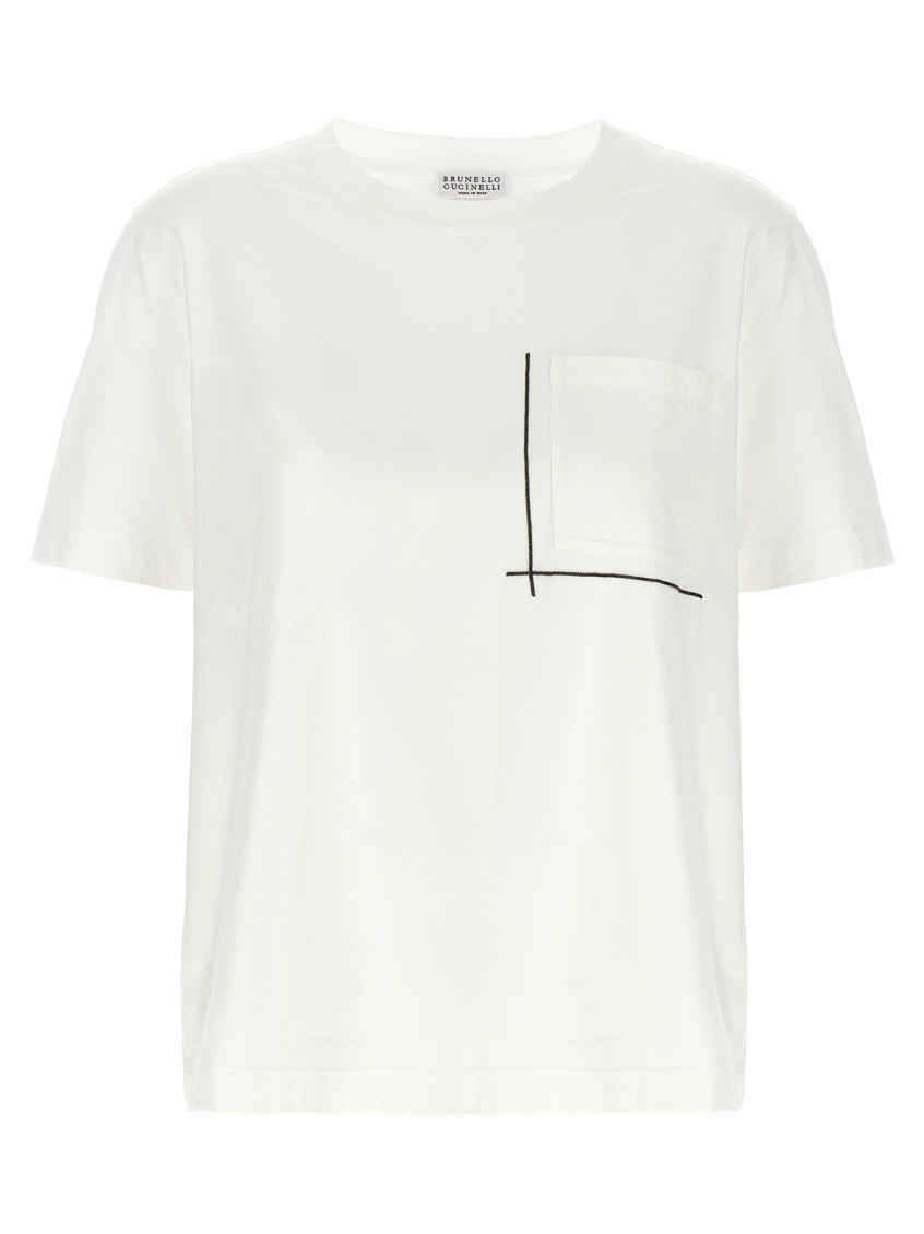 Brunello Cucinelli Monile Crew Neck Pocket T-shirt In White