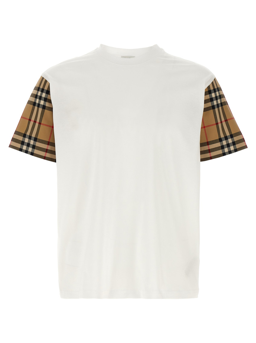 Burberry White T-shirt With Vintage Check Motif On The Sleeves In Cotton Woman In White