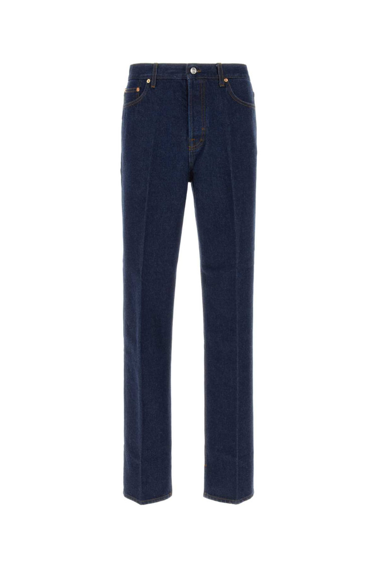 Gucci Logo Patch Straight-leg Jeans In Blue