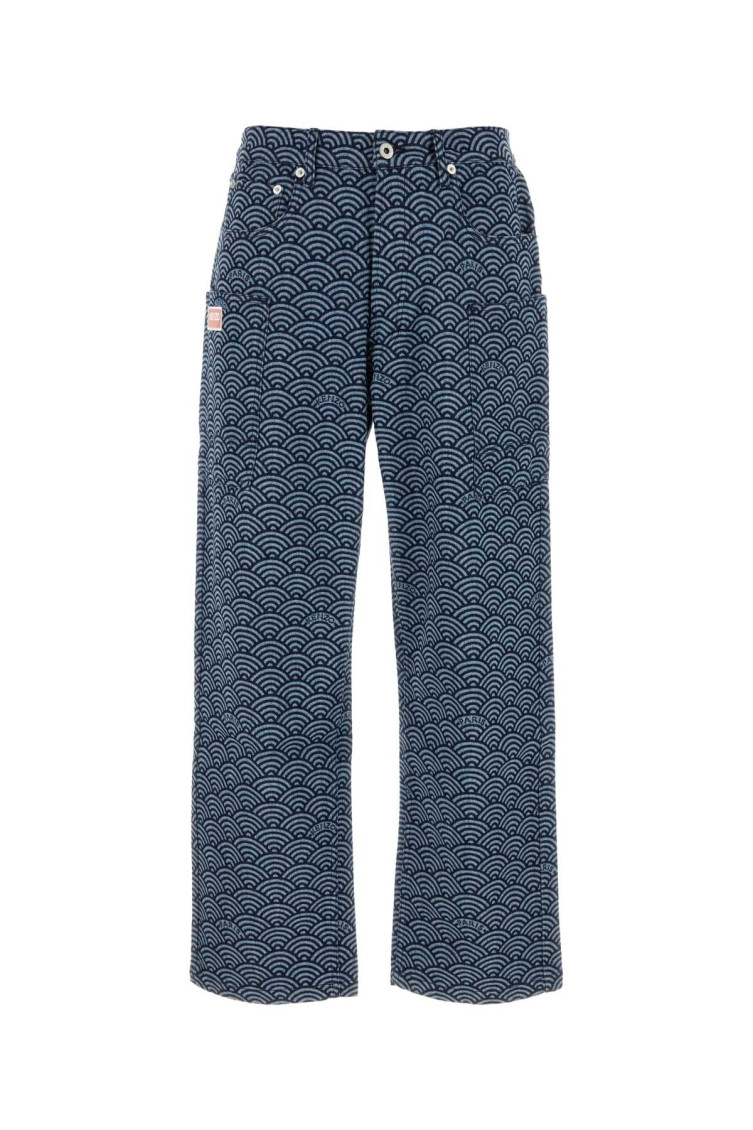 Shop Kenzo Blue Printed Denim Cargo Jeans