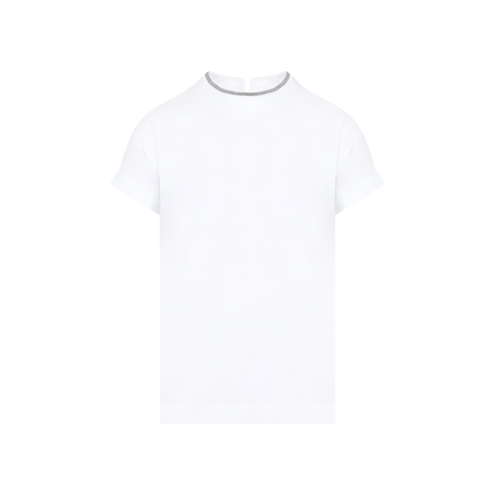 Brunello Cucinelli Stretch Cotton Jersey T-shirt With Precious Faux Layering In White
