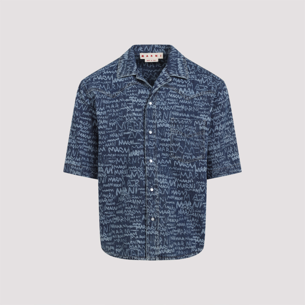 Marni Logo Western Denim Shirt In Blue