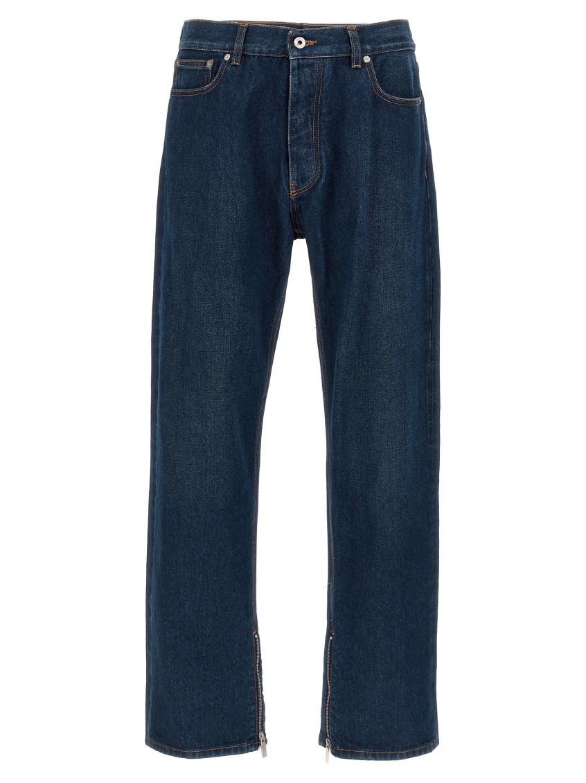 Off-white Arr Tab Zip Det Skate Wide-leg Jeans In Blue