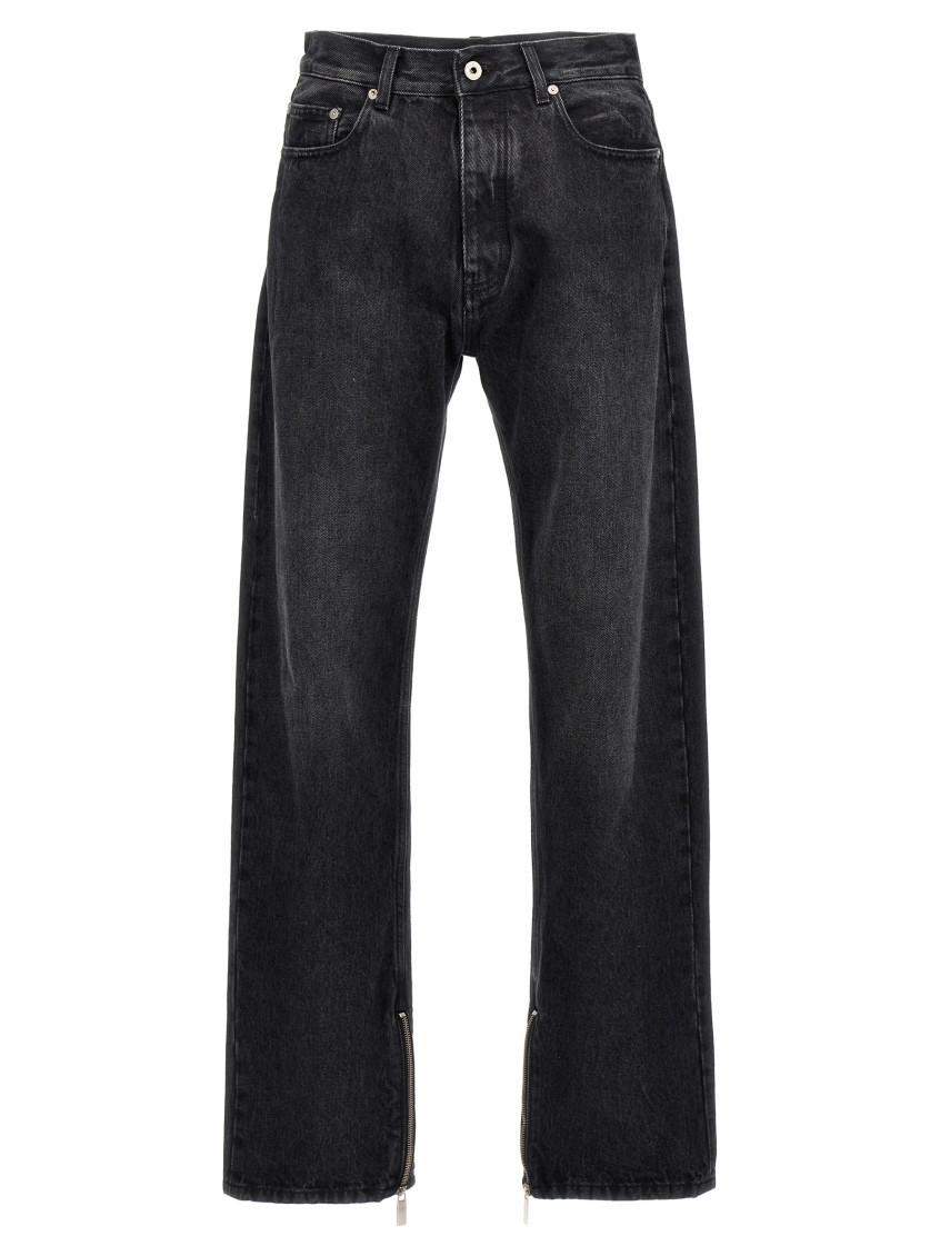 Off-white Skate Straight Denim Jeans Zip Ankles In Black