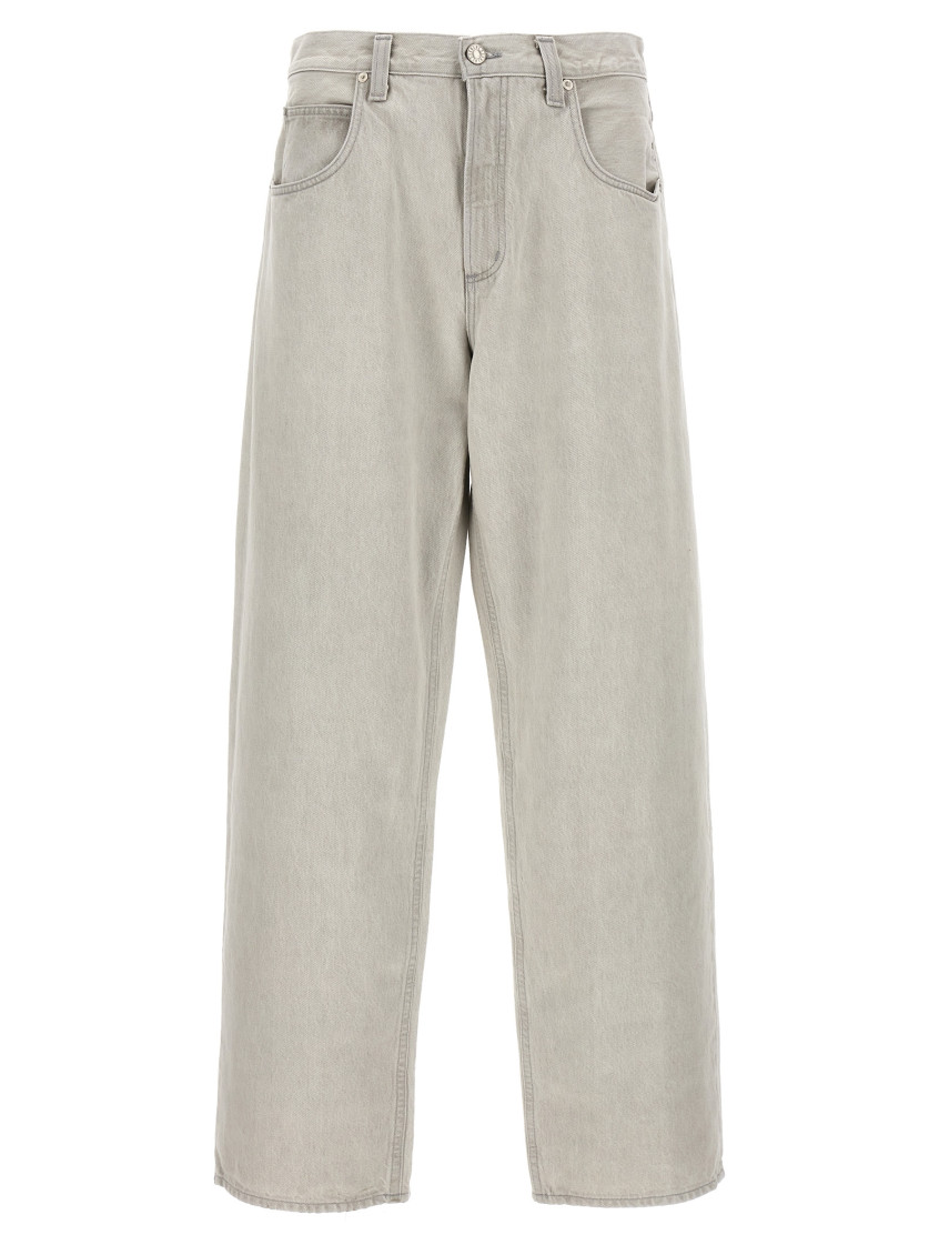 Agolde "blend" Wide Leg Denim Trousers With Pockets In Grey