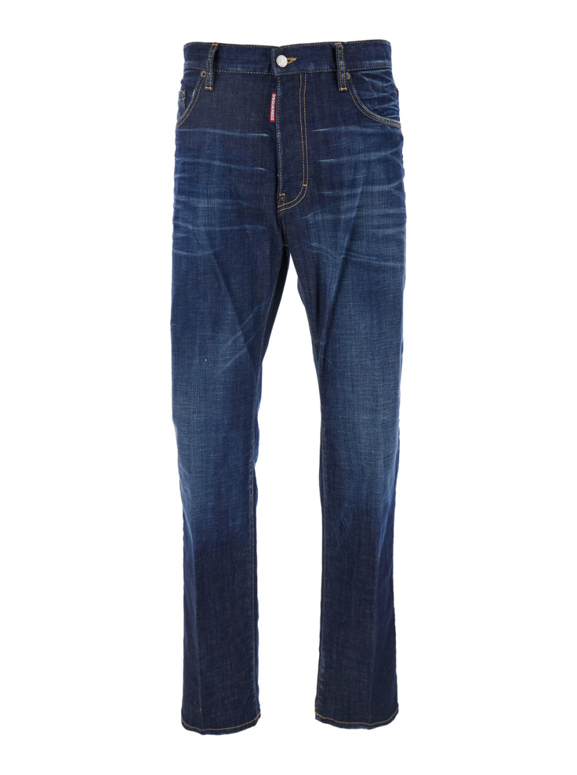Dsquared2 Blue Jeans With Belt Loops And Logo Patch On The Rear In Blue