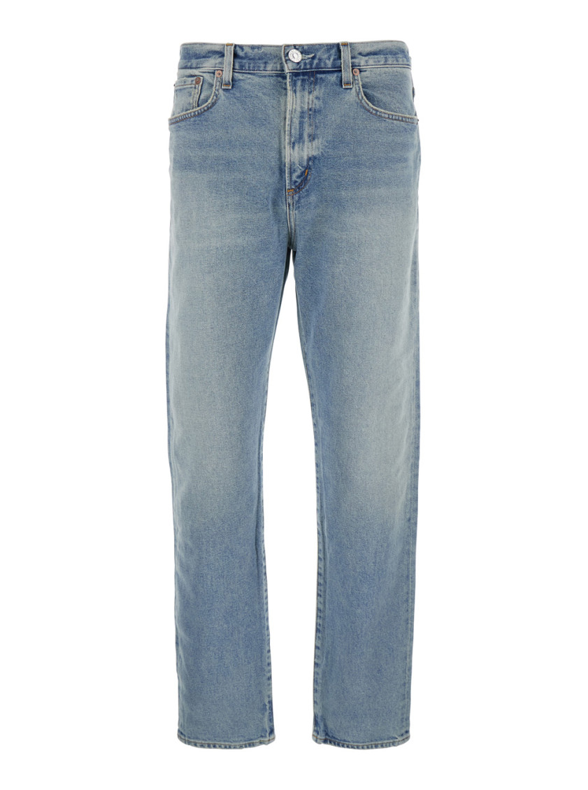 Agolde Curtise Light Blue Five-pocket Jeans With Distress Look In Cotton Man In Light Blue