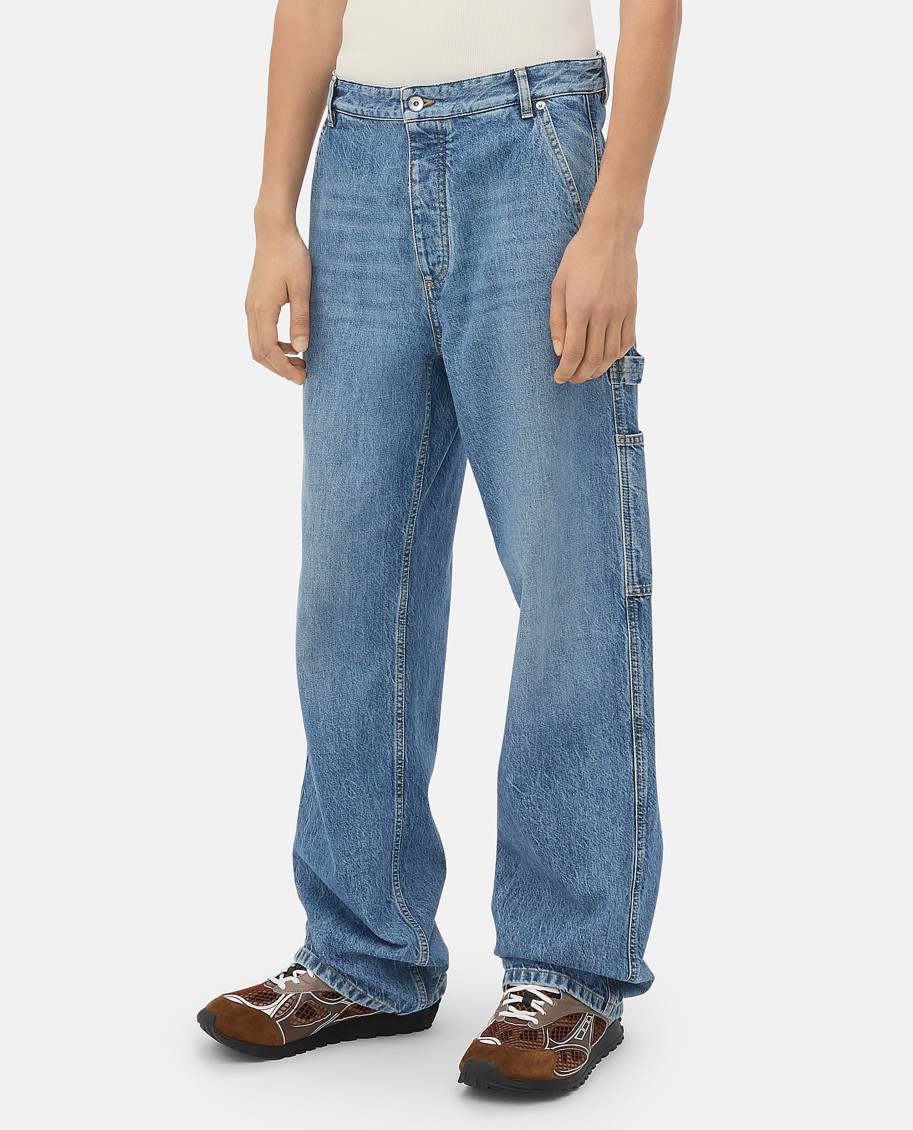 Bottega Veneta Hose Aus Bedrucktem Leder Mit Denim-effekt In Blue