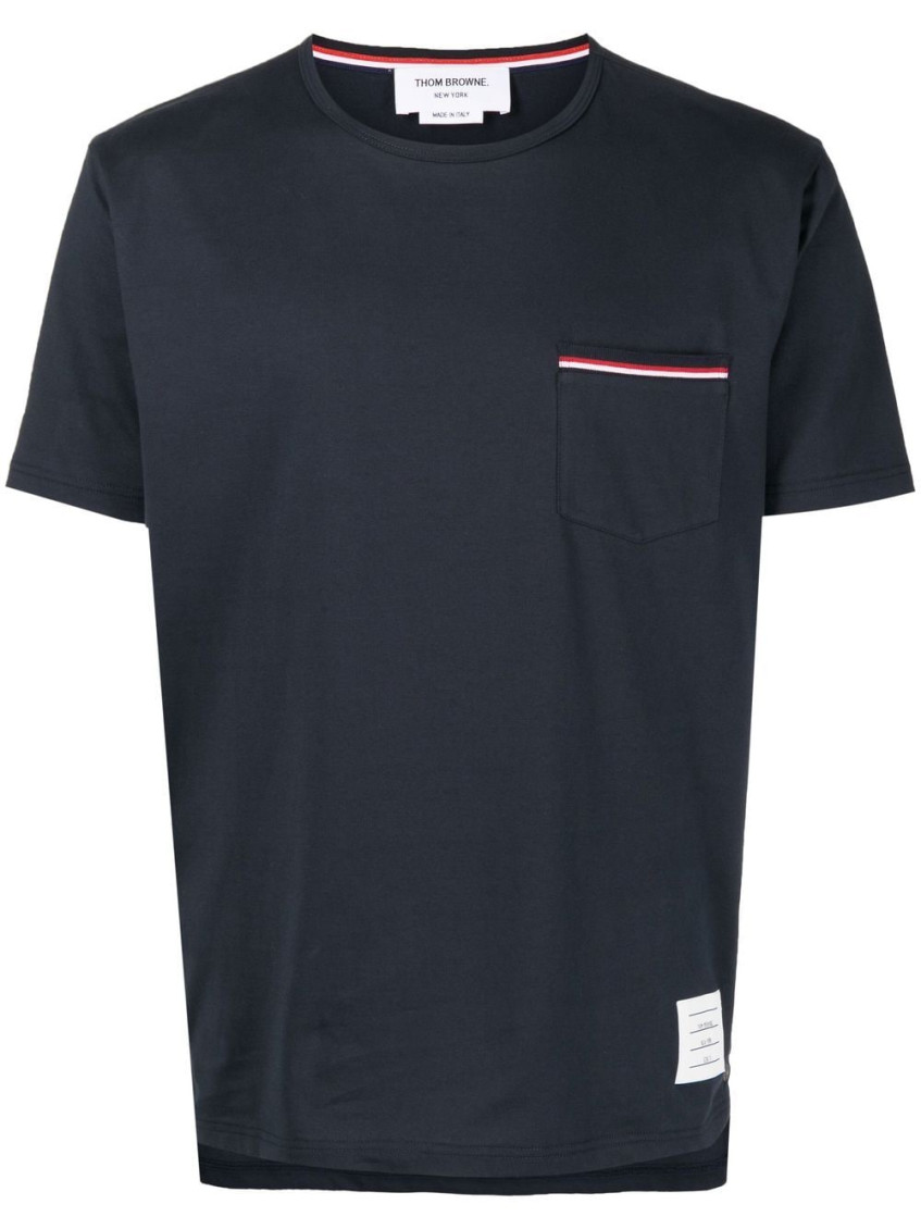 Thom Browne Jersey Cotton Short Sleeve Pocket Tee In Blue