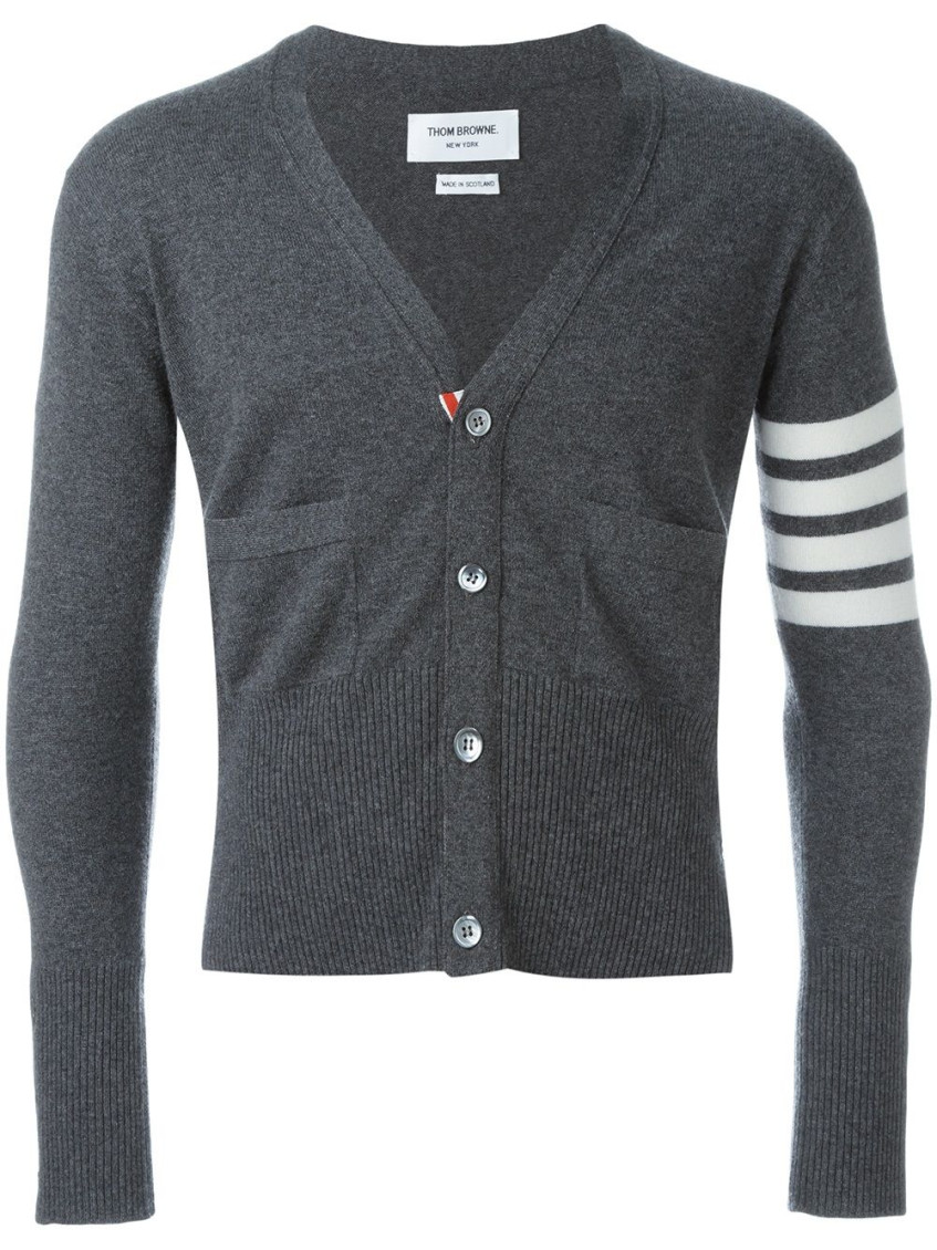 Shop Thom Browne Grey 4bar Cashmere Cardigan
