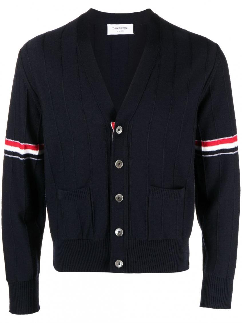 Thom Browne Navy Blue Rwb Stripe Cardigan In Navy Blue
