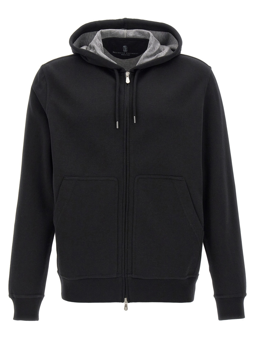 Brunello Cucinelli Zip Hoodie Sweatshirt Blue In Black