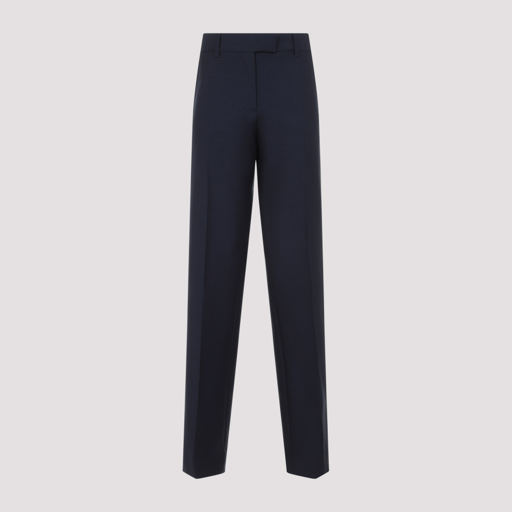 Miu Miu Tailored Pants In Mohair And Wool In Navy Blue