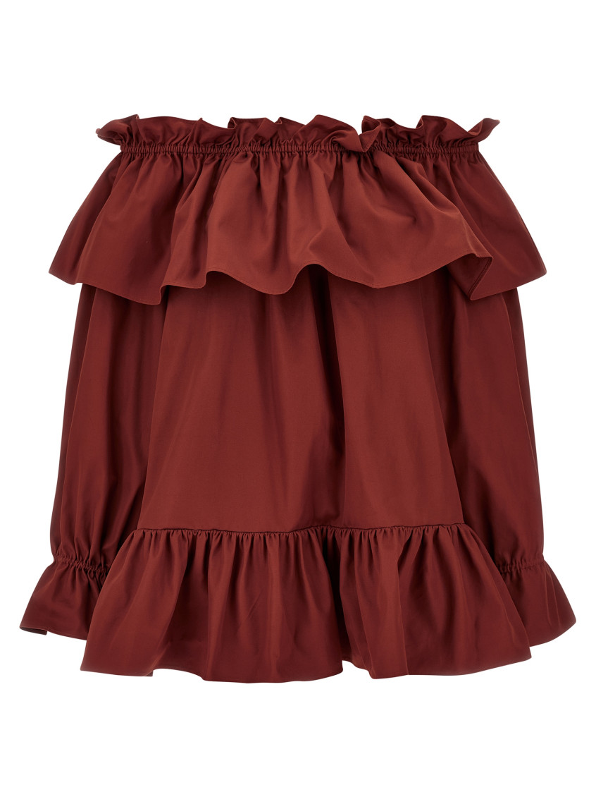 Saint Laurent Cotton Twill Mini Dress In Maroon