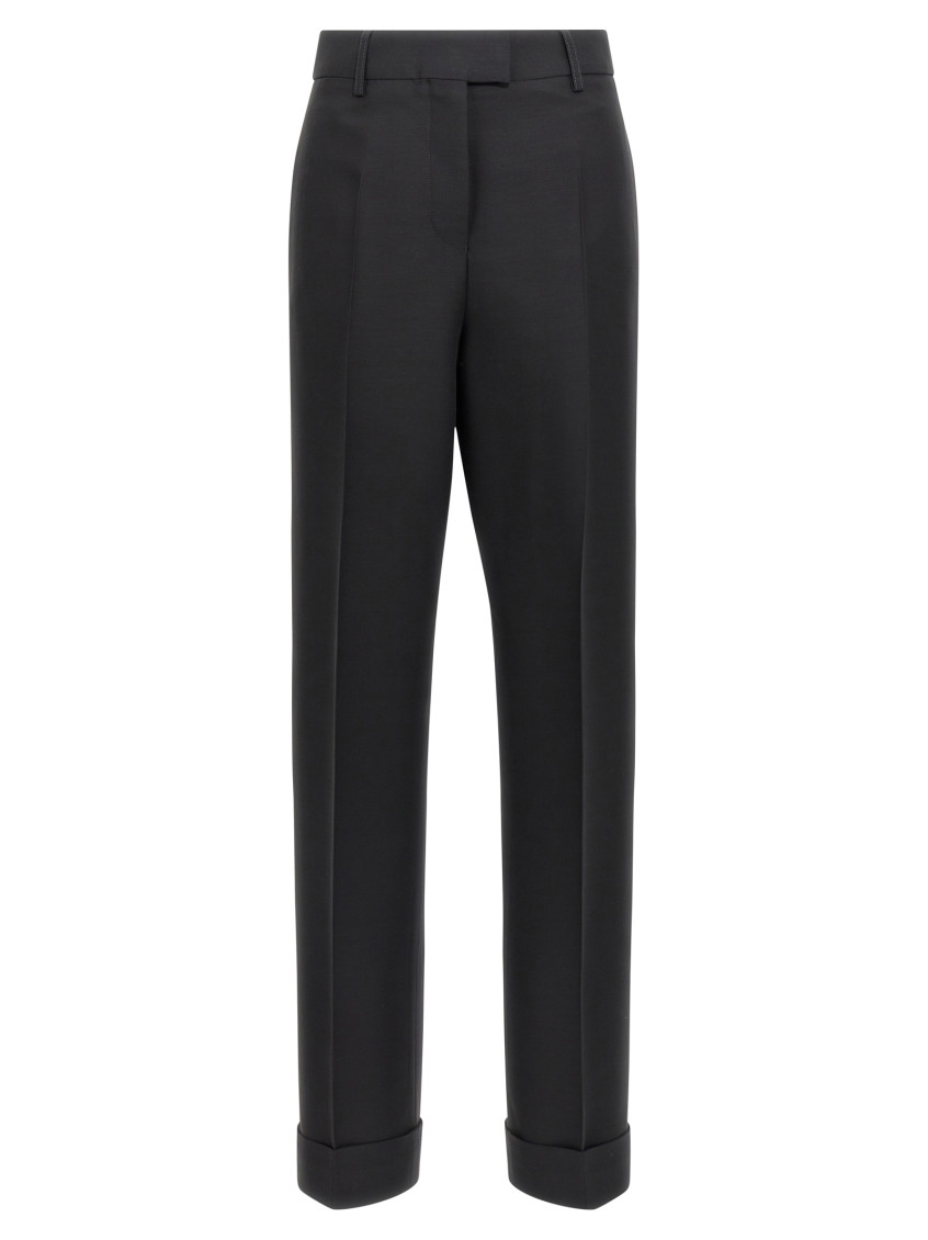 Ferragamo Black Stretched Pleated Trousers In Black