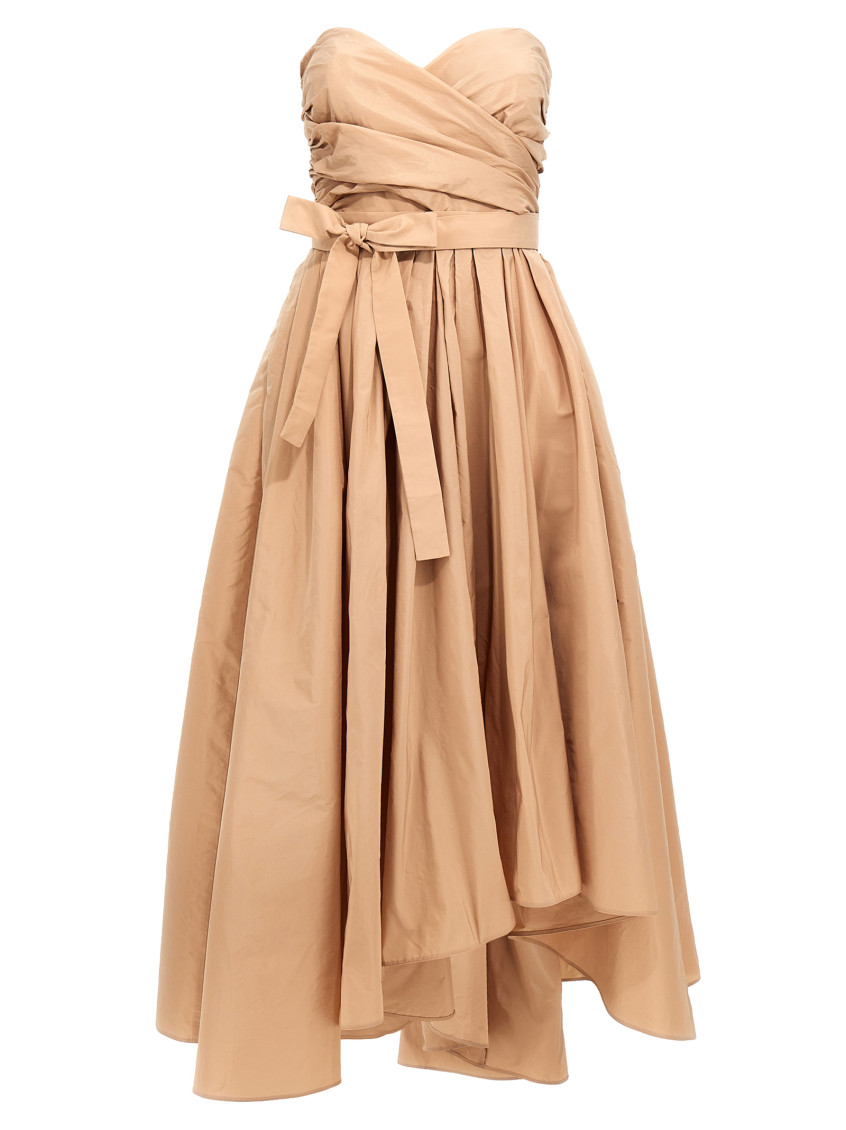 Pinko Strapless High-low Dress With Sweetheart Neckline In Brown