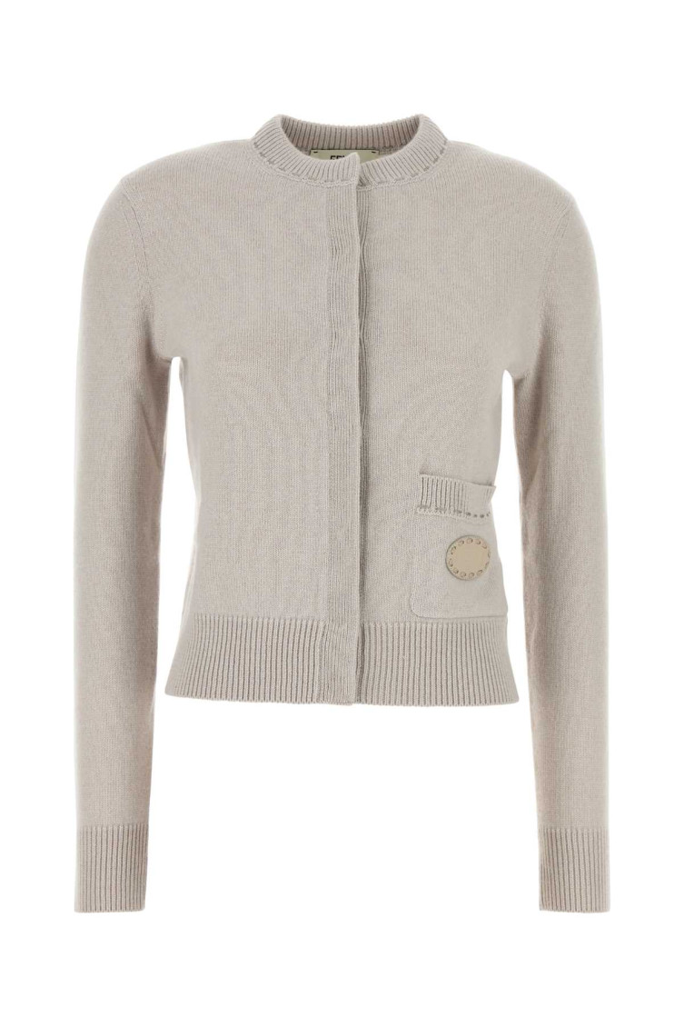 Fendi Women's Cappuccino Cashmere Cardigan In Light Grey