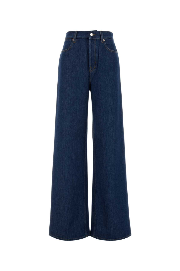 Shop Gucci Blue Wide Leg Denim Pants