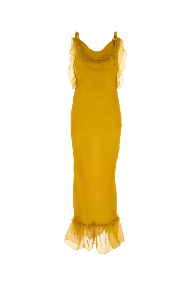 Saint Laurent Mustard Crepe Dress In Yellow