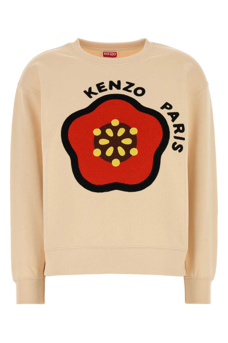 Kenzo Cotton Crew Neck Sweatshirt With Graphic Print In Peach