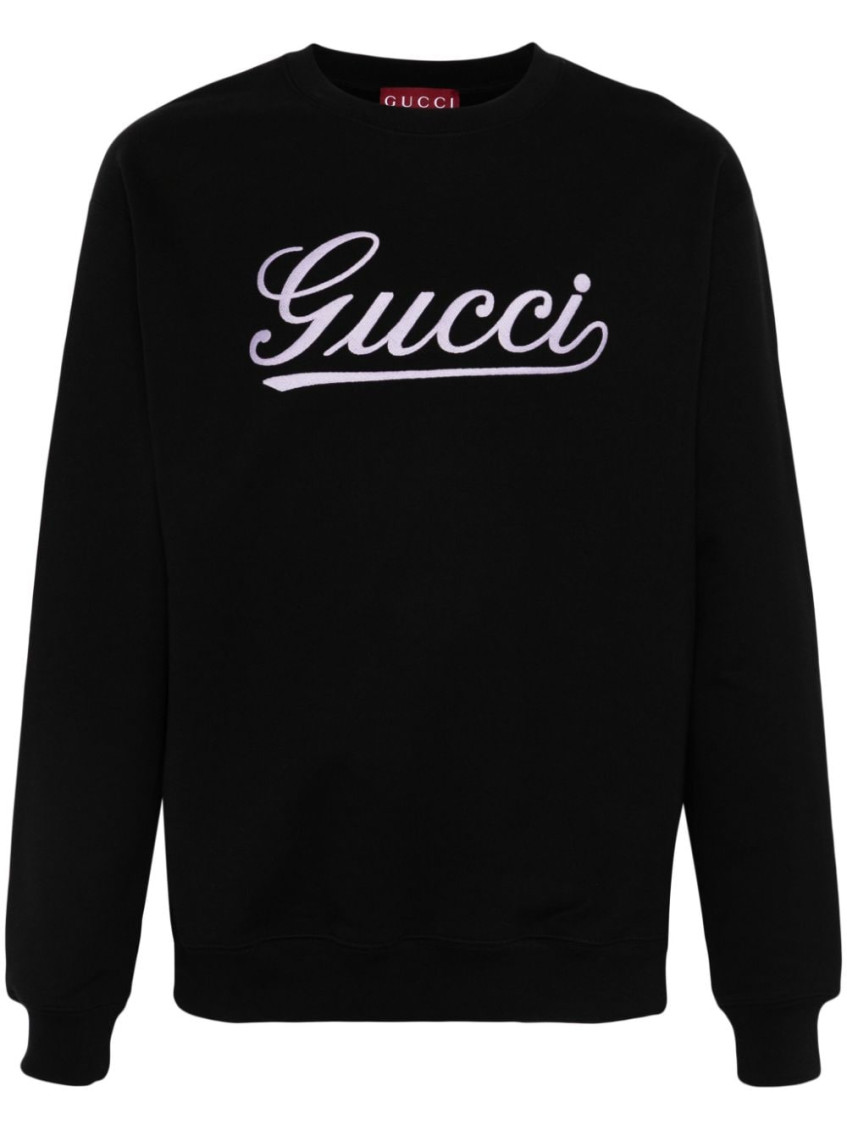 Gucci Logo Intarsia Crewneck Knit Sweater In Black