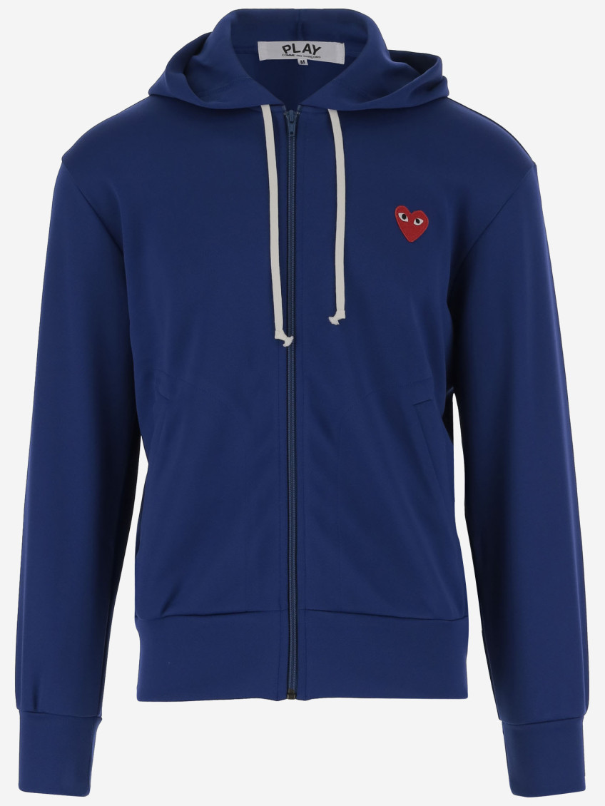 Comme Des Garçons Navy Blue Logo Hoodie In Navy Blue