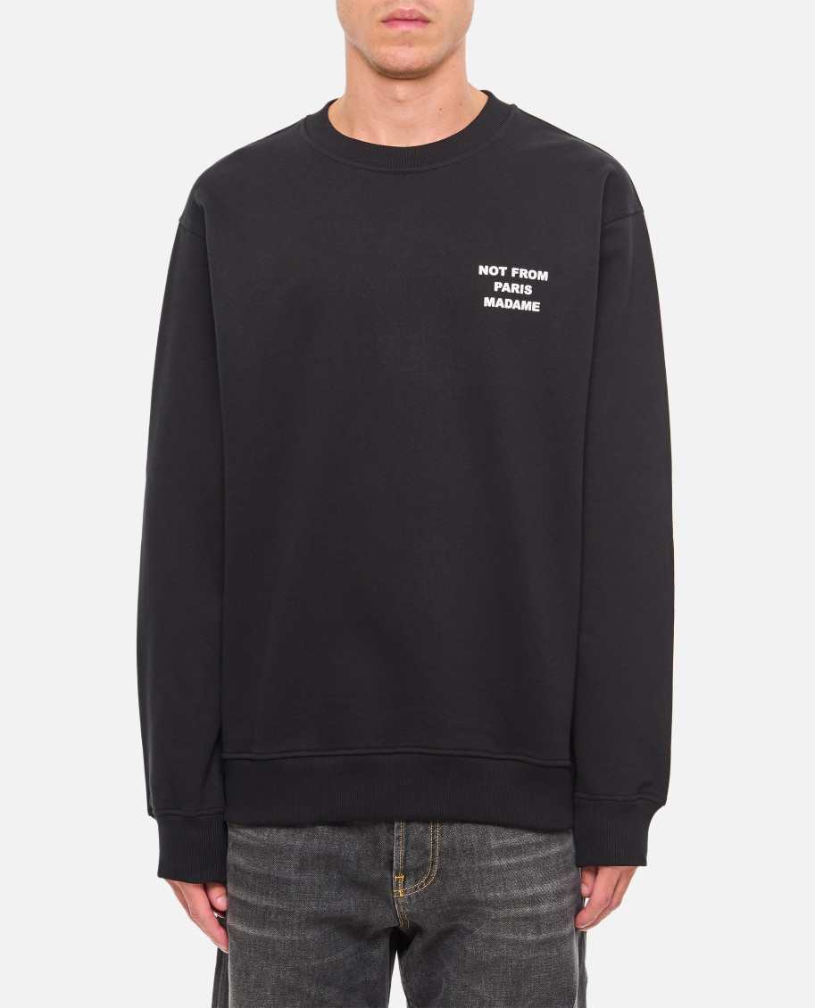 Drôle De Monsieur Black Sweatshirt With Bold Slogan And Elastic Hems In Black