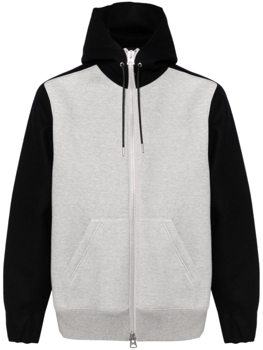 Sacai Bicolor Sweatshirt With Zip And Hood In Grey