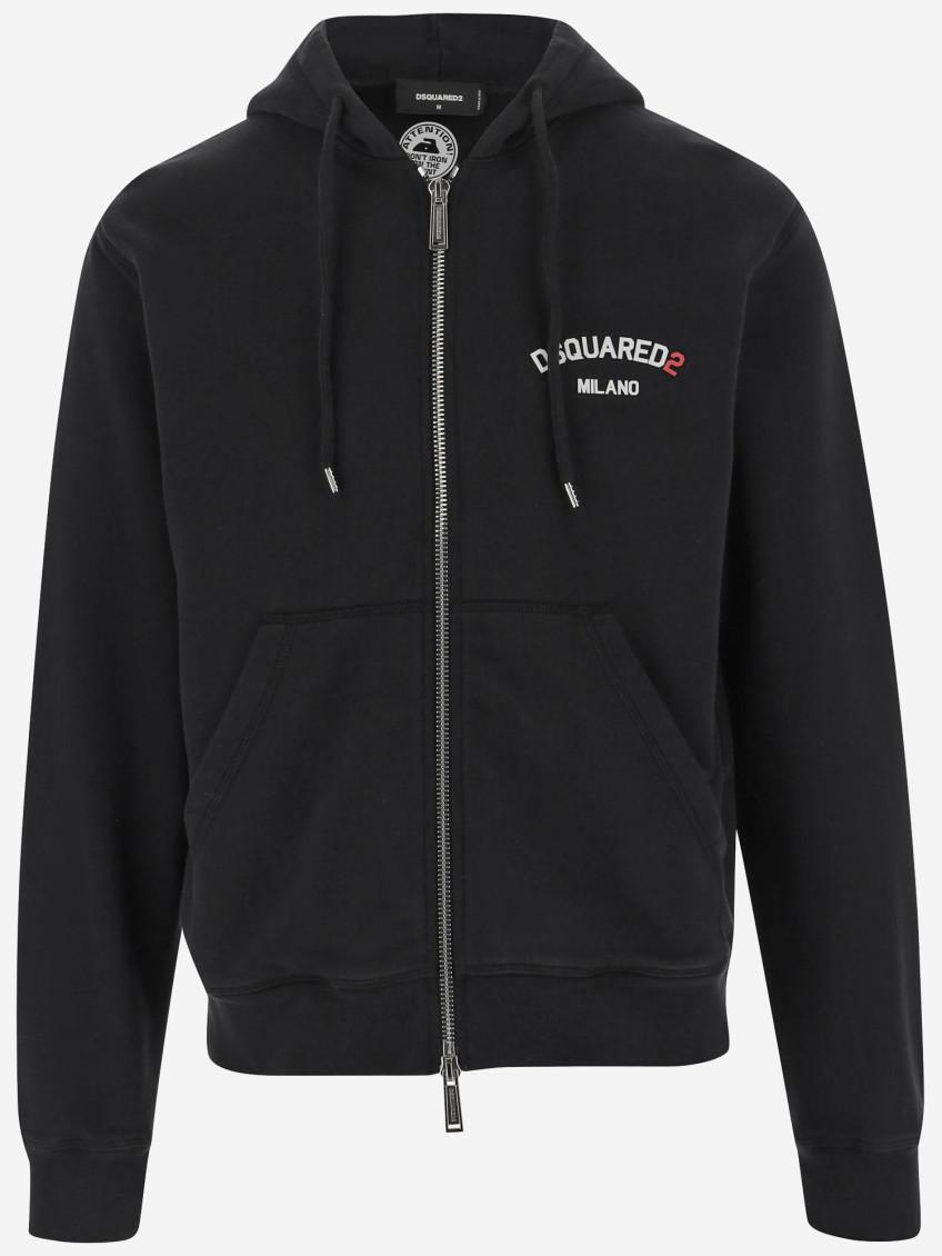 Dsquared2 Black Sweatshirt With Hood And Zip And Logo Detail On The Front In Cotton Man In Black