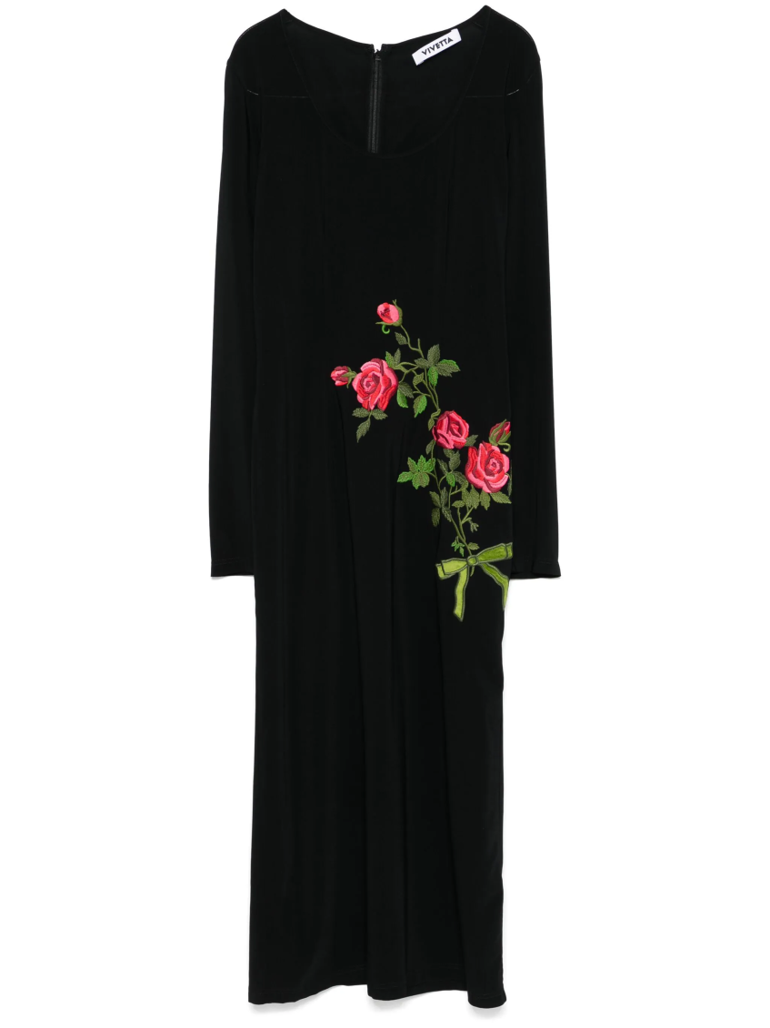 Vivetta Floral Embroidered Long-sleeved Midi Dress In Black