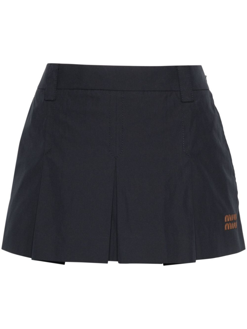 Shop Miu Miu Navy Blue Pleated Mini Skirt