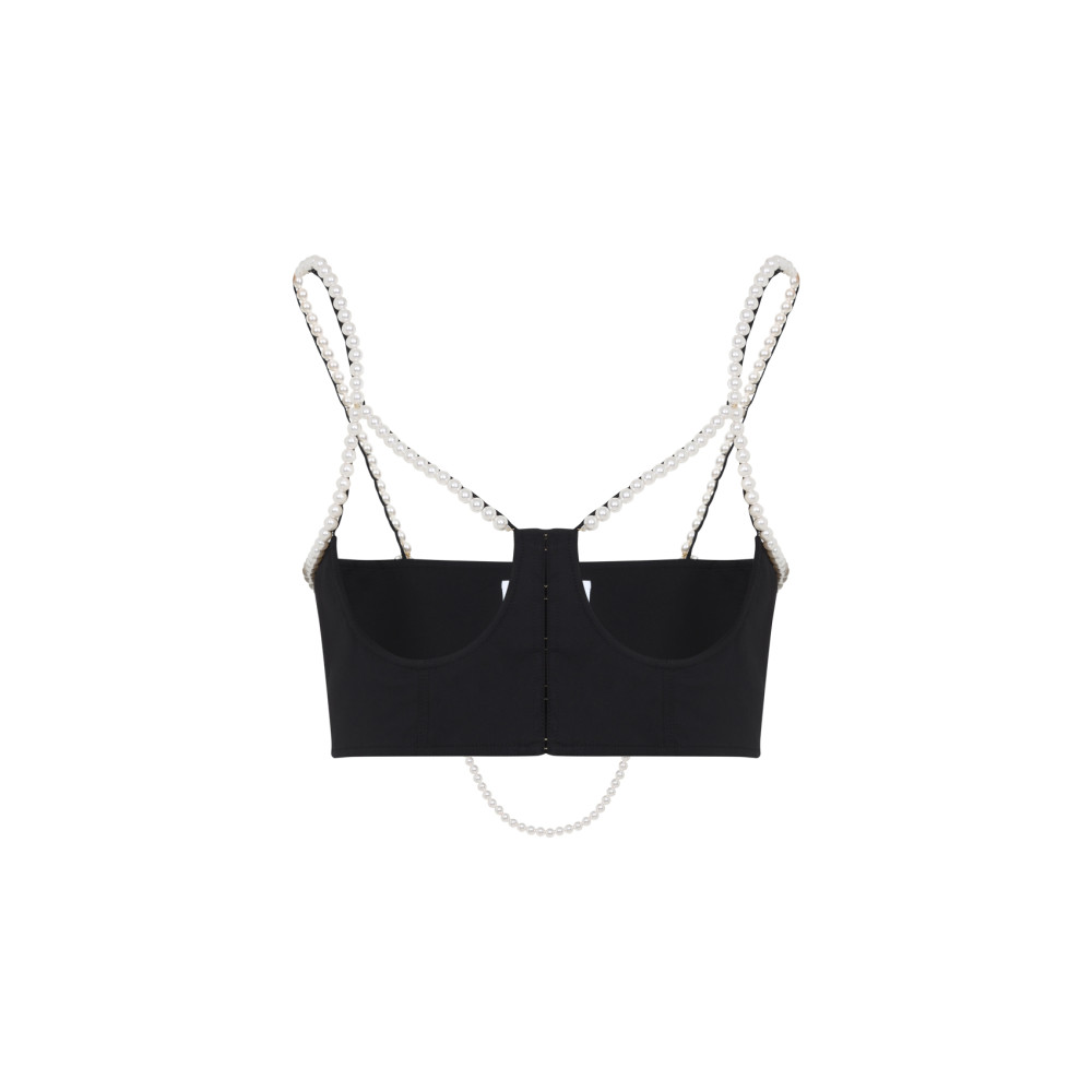 Moschino Stretch Poplin Crop Top With Pearls In Black